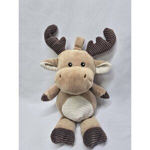 KellyToy Plush Brown Moose Reindeer Rattle Stuffed Ribbed Toy- See Description